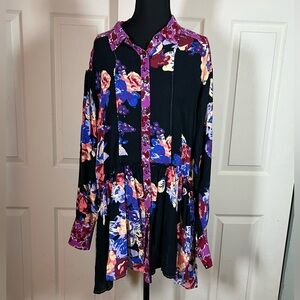 Free People Floral Button-Up Tunic Blouse Mini Dress